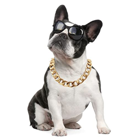 Pet gold collar Dog Chain Collar Keji Teddy Fadou domineering big gold necklace cat playing cool jewelry big gold chain (Color: silvery)