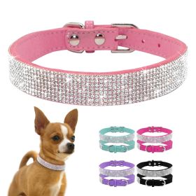 Dog Collar Crystal Glitter Rhinestone Pet Collars Zinc Alloy Buckle Collar For Small Medium Dogs Cats Chihuahua Pug Dog Collar (Color: Red)