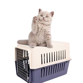 Portable Pet Box Cat & Dog Carrier Cage with Chrome Door (Color: Dark Blue)