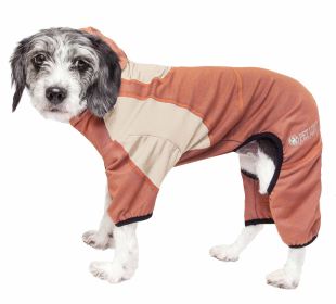 Pet Life Active 'Fur-Breeze' Heathered Performance 4-Way Stretch Two-Toned Full Bodied Hoodie (Color: Orange)