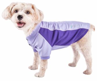 Pet Life Active 'Barko Pawlo' Relax-Stretch Wick-Proof Performance Dog Polo T-Shirt (Color: Purple)