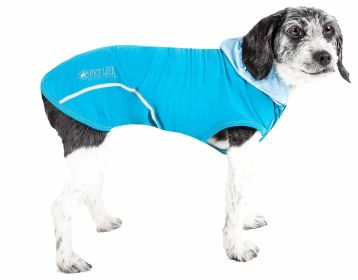 Pet Life Active 'Pull-Rover' Premium 4-Way Stretch Two-Toned Performance Sleeveless Dog T-Shirt Tank Top Hoodie (Color: Blue)